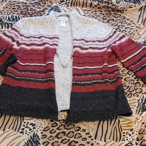 Alfred Dunner Red/Wine and Gray Striped Sweater Sz MED